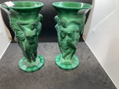 The Mavis and John Wareham Collection: 20th cent. Hoffmann malachite art glass, nude nymph vases,