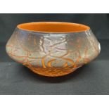 The Mavis and John Wareham Collection: Monart bowl orange cased silver crackle with iridescent small