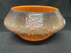 The Mavis and John Wareham Collection: Monart bowl orange cased silver crackle with iridescent small