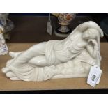 19th cent. Marble figure of a Classical/Roman reclining lady, fingers and toes A/F, unsigned.