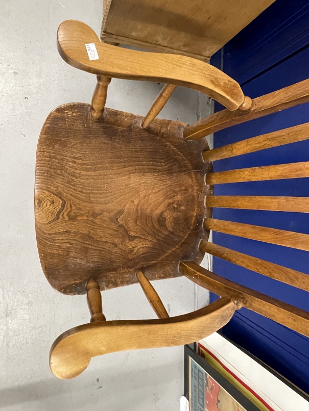 19th cent. Harlequin set of four beech, elm and oak slat back kitchen armchairs. - Image 2 of 10