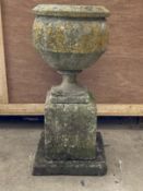 19th cent. Stone urns, a pair. A/F. Approx. 36ins high.