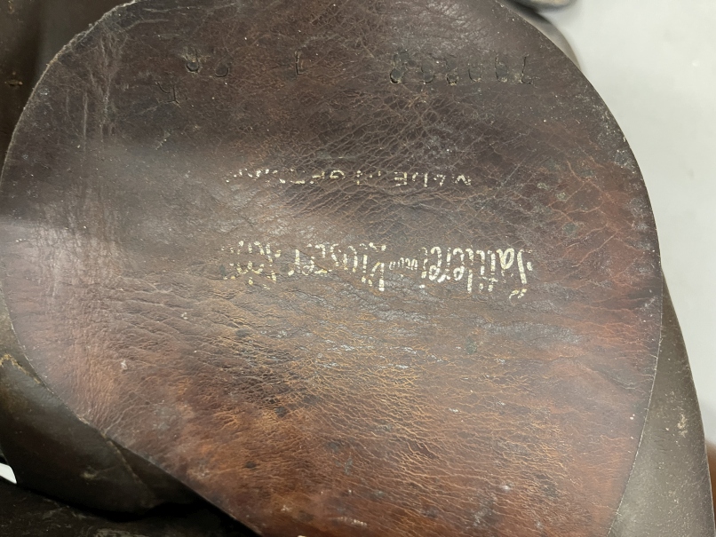Satterei Beim Kloster brown leather saddle impressed 8N 10 5E and makers label. - Image 2 of 2