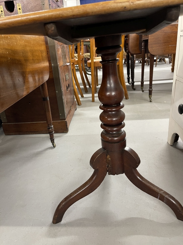 19th cent. Mahogany tripod table A/F, and a small round mahogany table with a folding base. Mahogany - Image 4 of 6