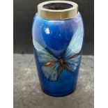20th cent. Art Glass: Stourbridge D.G ware vase with reverse painted butterflies iridescent blues