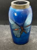 20th cent. Art Glass: Stourbridge D.G ware vase with reverse painted butterflies iridescent blues