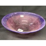 The Mavis and John Wareham Collection: Monart flat bowl pink with deep purple edge and aventurine.