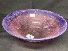 The Mavis and John Wareham Collection: Monart flat bowl pink with deep purple edge and aventurine.