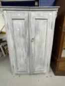 19th cent. French painted pine two door wardrobe.