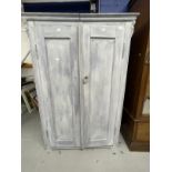 19th cent. French painted pine two door wardrobe.