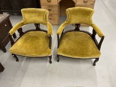 20th cent. Wheel back chairs, a pair, and a mahogany tripod table, approx. 20ins. x 28ins. 20th