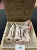 Continental Ceramics: Art Deco style figures of females in a carved box. (5)