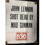 John Lennon: Newspaper flyer 'John Lennon Shot Dead By Mad Gunman. The Echo'.