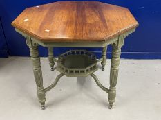 Edwardian octagonal table with painted base, turned & reeded legs united by a octagonal central