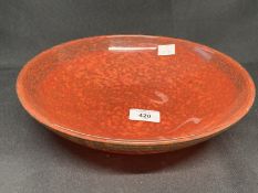 The Mavis and John Wareham Collection: Monart bowl red overall with purple/green towards rim. Dia.