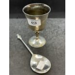 Hallmarked Silver: Wine goblet hallmarked London 1972, 5ins. Apostle spoon hallmarked London 1892,