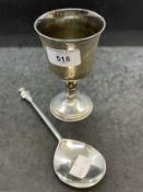 Hallmarked Silver: Wine goblet hallmarked London 1972, 5ins. Apostle spoon hallmarked London 1892,