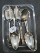 Hallmarked Silver: Georgian table spoons, London 1802/3, maker Richard Crossley. Approx. 12oz. (6)