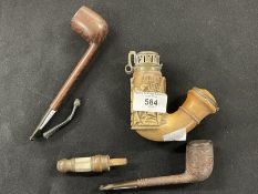 Smoking Requisites: Includes Oceanana, South Seas or Maori Finley carved pipe depicting a tiki,