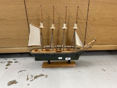 Models: Treen ships - four masted brig approx. 20ins, and galleon approx. 18ins. (2)