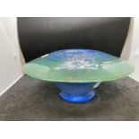 The Mavis and John Wareham Collection: Monart bowl green with blue whorls and base with raspberry