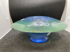 The Mavis and John Wareham Collection: Monart bowl green with blue whorls and base with raspberry