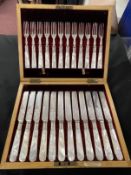 Platedware: Elkington and Mappin & Webb cased sets of cutlery with mother of pearl handles. Plus a
