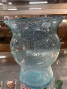 The Mavis and John Wareham Collection: Blue bubbled vase, possibly Walsh Pompeian. 7¾ins.