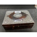 19th cent. Tortoiseshell jewellery box with silver decoration to the top. 5½ins. x 4¼ins. x 2ins.