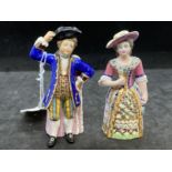 Candle Extinguisher: Minton boy and girl Bower figures multicoloured, boy with tricorn hat, blue