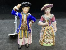 Candle Extinguisher: Minton boy and girl Bower figures multicoloured, boy with tricorn hat, blue