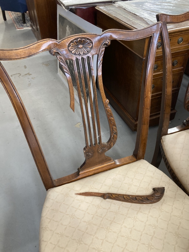 19th cent. Mahogany dining chairs including two carvers, lyre back with matching carving, - Image 3 of 4