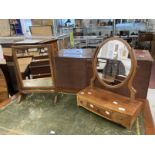 20th cent. Mirrors, one mahogany with three drawers beneath an oval mirror, approx. 18ins. x