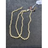 Jewellery: Necklet double row of 5mm cultured pearls 58, 55. Plus a silver gilt Georgian mourning