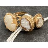 Hallmarked Jewellery: 9ct gold shell cameo ring and pair of earrings. Ring size K. Total weight 5.