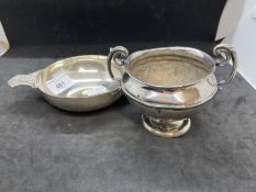 Hallmarked Silver: Art style two handled quaich, London 1945 maker W & W Wakely & Wheeler, plus