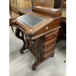 Late 20th cent. Mahogany Davenport with four drawers on either side, the slope over eight drawers