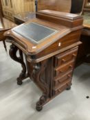 Late 20th cent. Mahogany Davenport with four drawers on either side, the slope over eight drawers