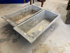 Gardenalia: Pair of galvanised troughs, drilled for drainage, for use as planters. Approx. 35ins.