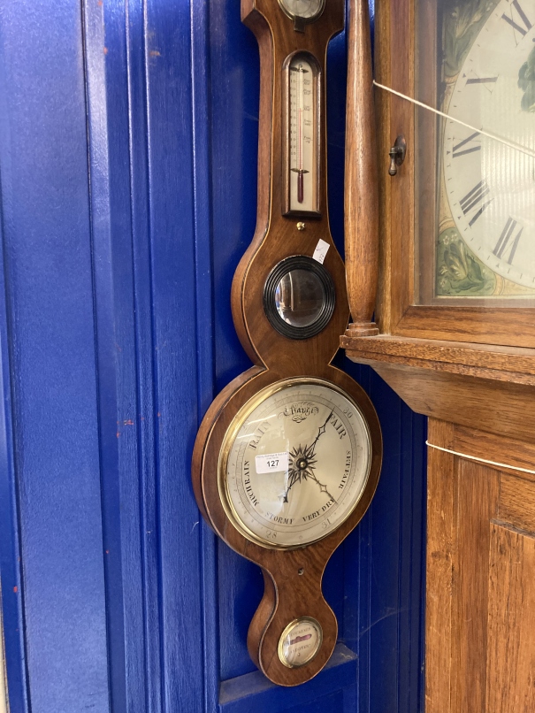 19th cent. Mahogany barometer with ebony stringing, R. Cockings, Andover. Approx. 38ins long.