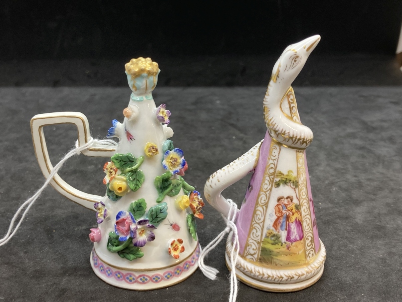 Candle Extinguisher: Meissen/Dresden bocage decorated plus another unmarked bird or snake spiral - Image 2 of 4