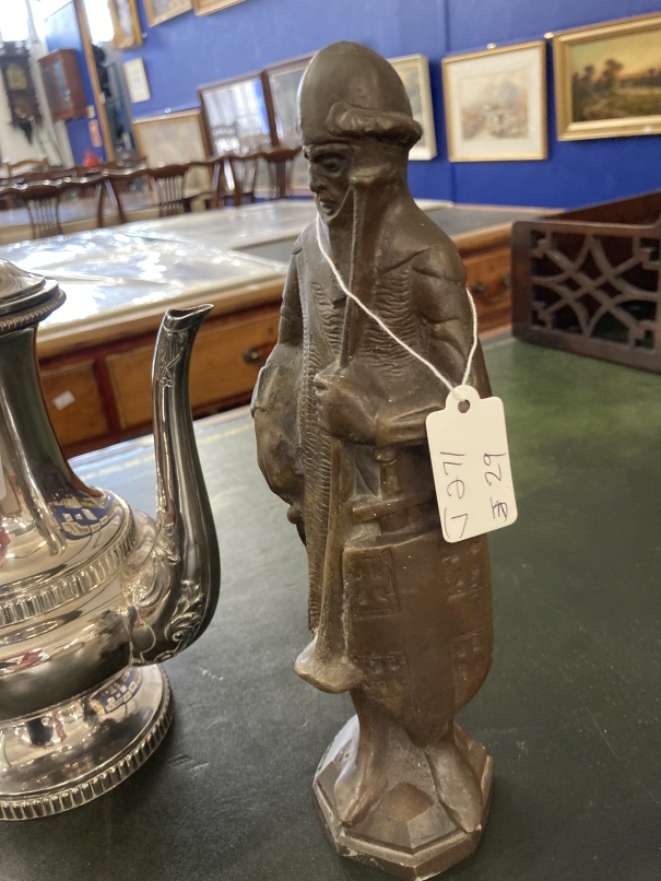 20th cent. Continental bronze statuette of a Crusader, unsigned. Plus electroplated coffee pot - Image 3 of 3