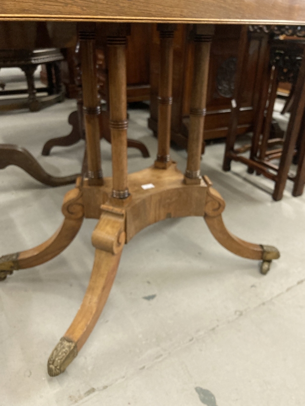 20th cent. Mahogany swivel top fold over card table, the four swept legs on brass castors supporting - Image 2 of 3