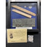 Nelson: Shadow box containing a section of copper, 2¾ins. x 7½ins, from H.M.S. Victory together with