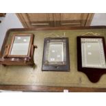 20th cent. Mahogany small toilet mirror, approx. 24ins. x 13ins, wall hanging mirror on a cushion
