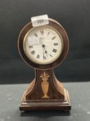 Clocks: 19th cent. French mahogany inlaid balloon clock, white dial signed Suret Paris.