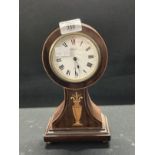 Clocks: 19th cent. French mahogany inlaid balloon clock, white dial signed Suret Paris.