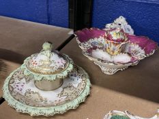 19th cent. Staffordshire, possibly Alcock, rococo style shell shape white and pink ground, panels