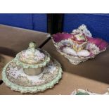 19th cent. Staffordshire, possibly Alcock, rococo style shell shape white and pink ground, panels