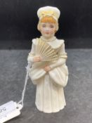 Candle Extinguisher: Royal Worcester Town Girl natural blush face and hands, fan bonnet and dress